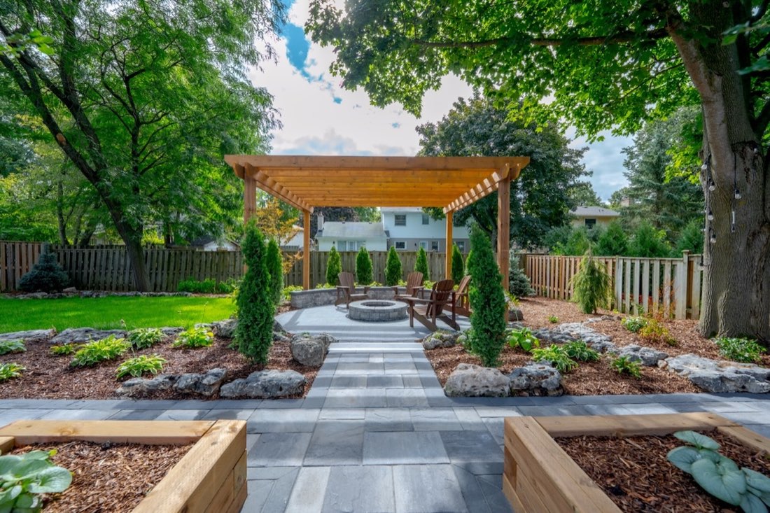 The Suburban Retreat — pergola, fire pit and layered plantings